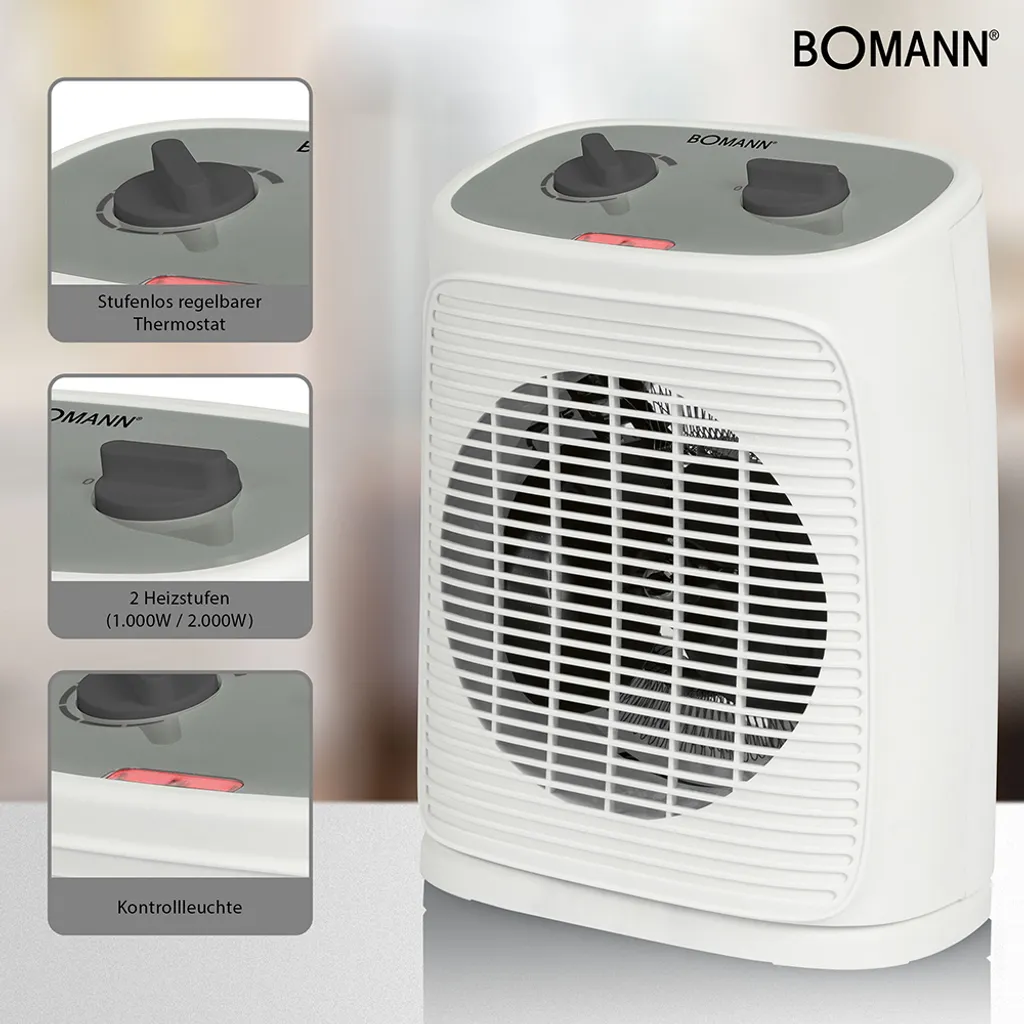 BOMANN Heizlüfter HL 6041 CB Weiß Heizgerät Elektroheizer Heater 2000 Watt 4 BOMANN Heizlüfter HL 6041 CB Weiß Heizgerät Elektroheizer Heater 2000 Watt – Bild 2