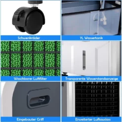 COSTWAY Heizlüfter 2000W Klimaanlage Mobil Klimagerät Kühlen 75W, 8H Timer, 7L Wassertank, 70°Winkel, Fernbedienung, Energieklasse A -De'Longhi || Rowenta Verkaufsgeschäft a63560b92a962e9bcbd38e3e15b63e67