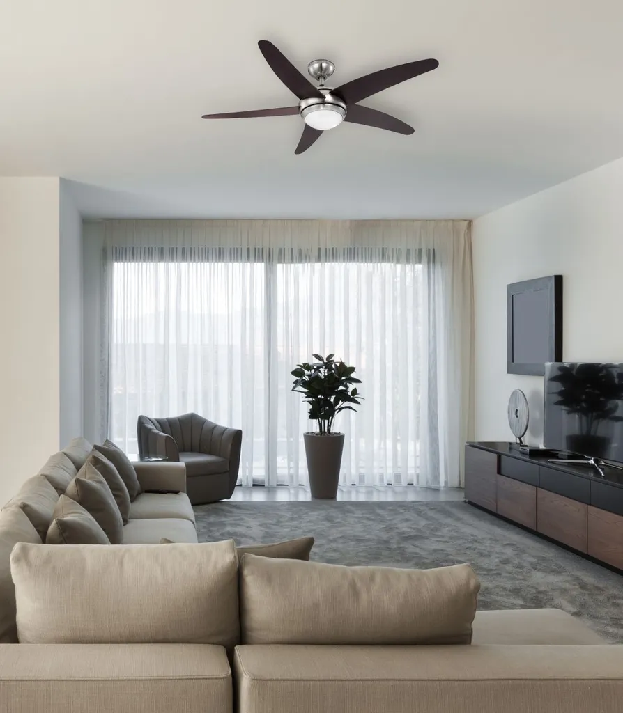 Globo Lighting VENTILATOR Metall Nickel Matt, MDF Wenge, Glas Opal, Fernbedienung, Batterie Inkludiert 2x AAA,, Max. Motorleistung 55W, Optimale Raumnutzung 30m², Abkühlung, Aufheizen, Geschwindigkeitsstufen 80/95/170 RPM, ø: 1320mm, H: 372mm, Exkl. 1x E14 60W 230V 6 Globo Lighting VENTILATOR Metall Nickel Matt, MDF Wenge, Glas Opal, Fernbedienung, Batterie Inkludiert 2x AAA,, Max. Motorleistung 55W, Optimale Raumnutzung 30m², Abkühlung, Aufheizen, Geschwindigkeitsstufen 80/95/170 RPM, ø: 1320mm, H: 372mm, Exkl. 1x E14 60W 230V – Bild 4