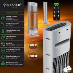 KESSER® Heizlüfter Mit Fernbedienung Energiesparend Leise 2000W Keramik Heizstrahler Standheizstrahler 15-30°C - Schnellheizer Mit 80° Oszillationsfunktion 24h Timer Heizung Turmheizstrahler, Farbe:Grau -De'Longhi || Rowenta Verkaufsgeschäft ab9c8d898fd58bb1e54591dd0753e477