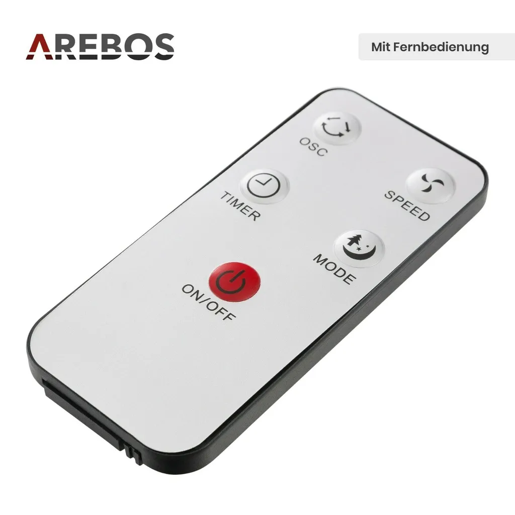 AREBOS Turmventilator Mit Fernbedienung & Timer, 40 Watt, Mit 3 Geschwindigkeitsstufen & Sleep-Modus, Weiß 7 AREBOS Turmventilator Mit Fernbedienung & Timer, 40 Watt, Mit 3 Geschwindigkeitsstufen & Sleep-Modus, Weiß – Bild 5