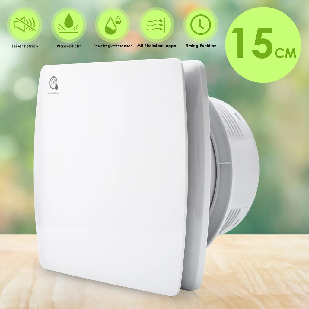 EINFEBEN Badlüfter 150mm Mit Feuchtigkeitssensor Und Einstellbarer Nachlaufzeit, Wandlüfter Mit Rückflussleitblech Und Timing-Funktion, Ventilator Lüfter Für Bad WC Küche Wandventilator Badezimmer 4 EINFEBEN Badlüfter 150mm Mit Feuchtigkeitssensor Und Einstellbarer Nachlaufzeit, Wandlüfter Mit Rückflussleitblech Und Timing-Funktion, Ventilator Lüfter Für Bad WC Küche Wandventilator Badezimmer – Bild 2