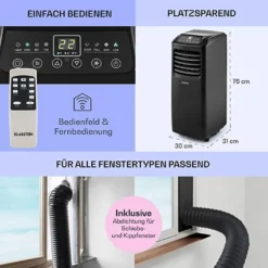 Klarstein Mobile Klimaanlage Mit Abluftschlauch - Ventilator Luftentfeuchter Nachtmodus Funktion - 7.000 BTU 21-34 M² - Mobiles Klimagerät Mit Fernbedienung - Air Conditioner Mobil - Schwarz -De'Longhi || Rowenta Verkaufsgeschäft b3749ff6356b9112a04be1b83df82665