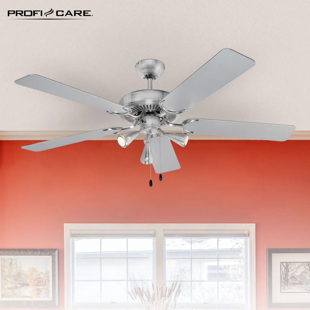 ProfiCare Deckenventilator PC-DVL 3078 5-Flügel-Ventilator Für Räume Bis 40 M² Inkl. Beleuchtung, 4 Leistungs-Stufen, 132cm Durchmesser, 60 Watt, Edelstahl 6 ProfiCare Deckenventilator PC-DVL 3078 5-Flügel-Ventilator Für Räume Bis 40 M² Inkl. Beleuchtung, 4 Leistungs-Stufen, 132cm Durchmesser, 60 Watt, Edelstahl – Bild 4