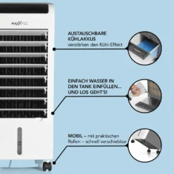MAXXMEE Luftkühler Mobil 80 W - Zum Kühlen, Befeuchten & Ionisieren Der Raumluft - Weiß Luftkühler Ventilator Kühlgerät Klimagerät Mobil Luftbefeuchter Ionisator Timer -De'Longhi || Rowenta Verkaufsgeschäft b671bfd3a63c7bc236ec43bedee8c2c8
