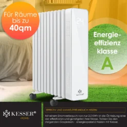 KESSER® Ölradiator 2500W Elektrische Heizung Heizkörper Elektroheizung Energiesparend Mit Display WiFi App & Fernbedienung Touchscreen - Mobil Öl Radiator 24h Timer, Thermostat & Überhitzungsschutz, Farbe:Weiß -De'Longhi || Rowenta Verkaufsgeschäft b740b79e47f931dc99f2dcec73866efd