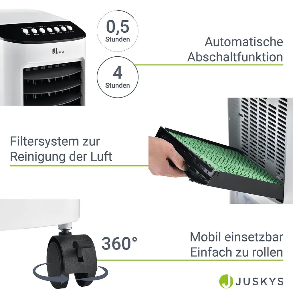 Juskys Mobile Klimaanlage Mit Fernbedienung, Schwingfunktion & Timer – Klimagerät 65 Watt 76 Cm – Luftkühler 3 Geschwindigkeiten – Weiß 7 Juskys Mobile Klimaanlage Mit Fernbedienung, Schwingfunktion & Timer – Klimagerät 65 Watt 76 Cm – Luftkühler 3 Geschwindigkeiten – Weiß – Bild 5