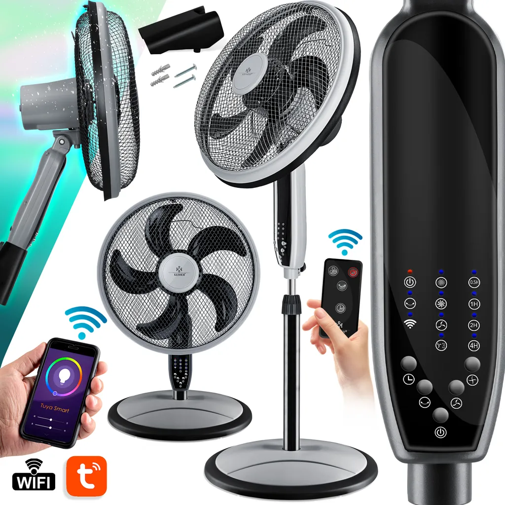 KESSER® 3in1 Standventilator Tischventilator Wandventilator Mit App Wifi , Fernbedienung | Timer | Leise Oszillation 80 Grad | Ventilator | 4 Geschwindigkeiten Inkl. Wandhalterung , Farbe:Schwarz 4 KESSER® 3in1 Standventilator Tischventilator Wandventilator Mit App Wifi , Fernbedienung | Timer | Leise Oszillation 80 Grad | Ventilator | 4 Geschwindigkeiten Inkl. Wandhalterung , Farbe:Schwarz – Bild 2