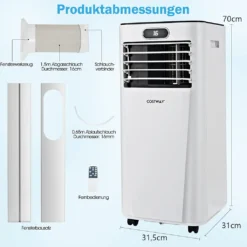 COSTWAY 4in1 Mobile Klimaanlage 9000BTU/2,6 KW Für 30㎡ Klimagerät 54dB Entfeuchter Tragbar 2 Geschwindigkeiten Inkl. 24H Timer, Fernbedienung, Schlafmodus, Abluftschlauch 16℃-32℃ Weiß 13 COSTWAY 4in1 Mobile Klimaanlage 9000BTU/2,6 KW Für 30㎡ Klimagerät 54dB Entfeuchter Tragbar 2 Geschwindigkeiten Inkl. 24H Timer, Fernbedienung, Schlafmodus, Abluftschlauch 16℃-32℃ Weiß -De'Longhi || Rowenta Verkaufsgeschäft b95e6a2dae315e8a8f8f6086b5d3f0c9