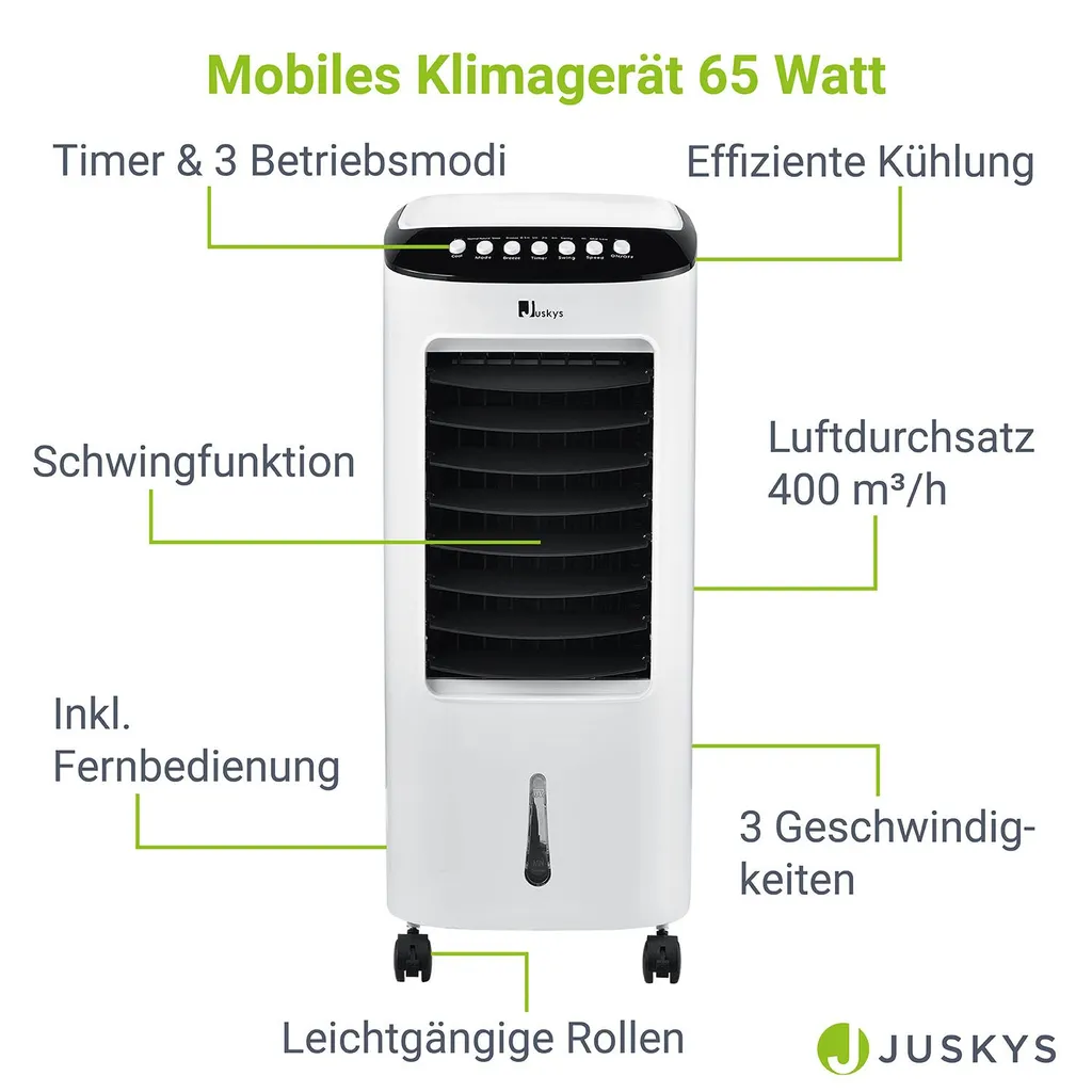 Juskys Mobile Klimaanlage Mit Fernbedienung, Schwingfunktion & Timer – Klimagerät 65 Watt 76 Cm – Luftkühler 3 Geschwindigkeiten – Weiß 5 Juskys Mobile Klimaanlage Mit Fernbedienung, Schwingfunktion & Timer – Klimagerät 65 Watt 76 Cm – Luftkühler 3 Geschwindigkeiten – Weiß – Bild 3
