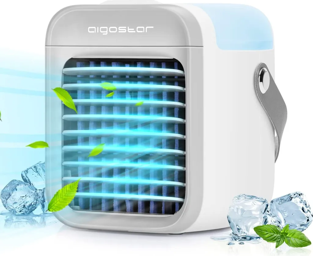 Aigostar Ice Cube - Luftkühler, Luftkühler Mini Klimaanlage Mit 300 ML Wassertank, Mini Klimagerät Mit 3 Stufen & 7 Stimmungslichtern- Mobiles Klimagerät Für Schlafzimmer, Baby, Büro,im Freien 3 Aigostar Ice Cube - Luftkühler, Luftkühler Mini Klimaanlage Mit 300 ML Wassertank, Mini Klimagerät Mit 3 Stufen & 7 Stimmungslichtern- Mobiles Klimagerät Für Schlafzimmer, Baby, Büro,im Freien