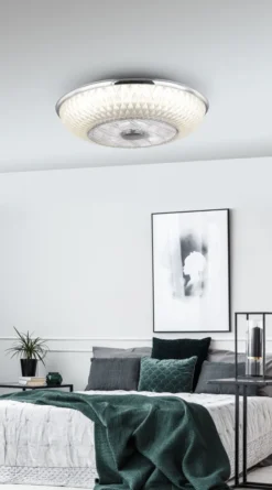 Globo Lighting Deckenventilator Metall Verchromt, Kunststoff, Acryl Satiniert, Dimmbar, Farben Fixierbar, Fernbedienung, Batterie Inkludiert 2x AAA, Max. Motorleistung 30W, ø: 550mm, H: 200mm, Inkl. LED 36W 230V, 2900lm Source, 2120lm Output, CCT 3000-6000K -De'Longhi || Rowenta Verkaufsgeschäft c07b9cb5ed766f4c13ec09ebfc4c8986