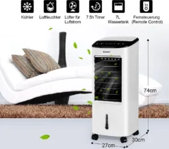 COSTWAY 4in1 Mobile Klimaanlage 65W, 3 Stufen Klimagerät 7L Tank, Inkl. 7,5H Timer, Fernbedienung & 2 Kühlakkus, Luftbefeuchter, Luftreiniger, Ventilator, Luftkühler, Aircooler -De'Longhi || Rowenta Verkaufsgeschäft c0f357cdb7df62d09cee40cc291ae6d8