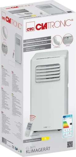 Clatronic Klimagerät CL 3671 Mit LED-Display - Farbe: Weiß - Funktionen: Kühlen, Entfeuchten, Gebläse - 780 W - Inkl. 1,5 M Abluftschlauch + Fensterabluft-Kit + Infrarot-Fernbedienung; 263 807 -De'Longhi || Rowenta Verkaufsgeschäft c37bd9626cc0e6cee3b8130aaa0eea18