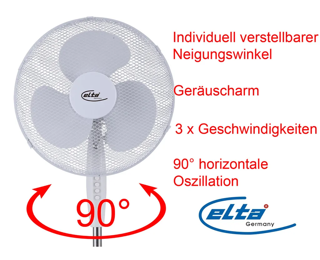 Elta Standventilator 45W Weiß Ventilator Oszillation 122cm Lüfter Luftkühler 5 Elta Standventilator 45W Weiß Ventilator Oszillation 122cm Lüfter Luftkühler – Bild 3