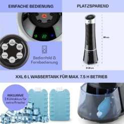Klarstein Mobiles Klimagerät Ohne Abluftschlauch - Luftkühler Mit Wasser Ventilator Luftbefeuchter Luftreiniger Funktion - 6L Wassertank - Air Cooler Klimaanlage Mobil Mit Fernbedienung - Schwarz -De'Longhi || Rowenta Verkaufsgeschäft c5aac93a8020e8c24079c61708966530