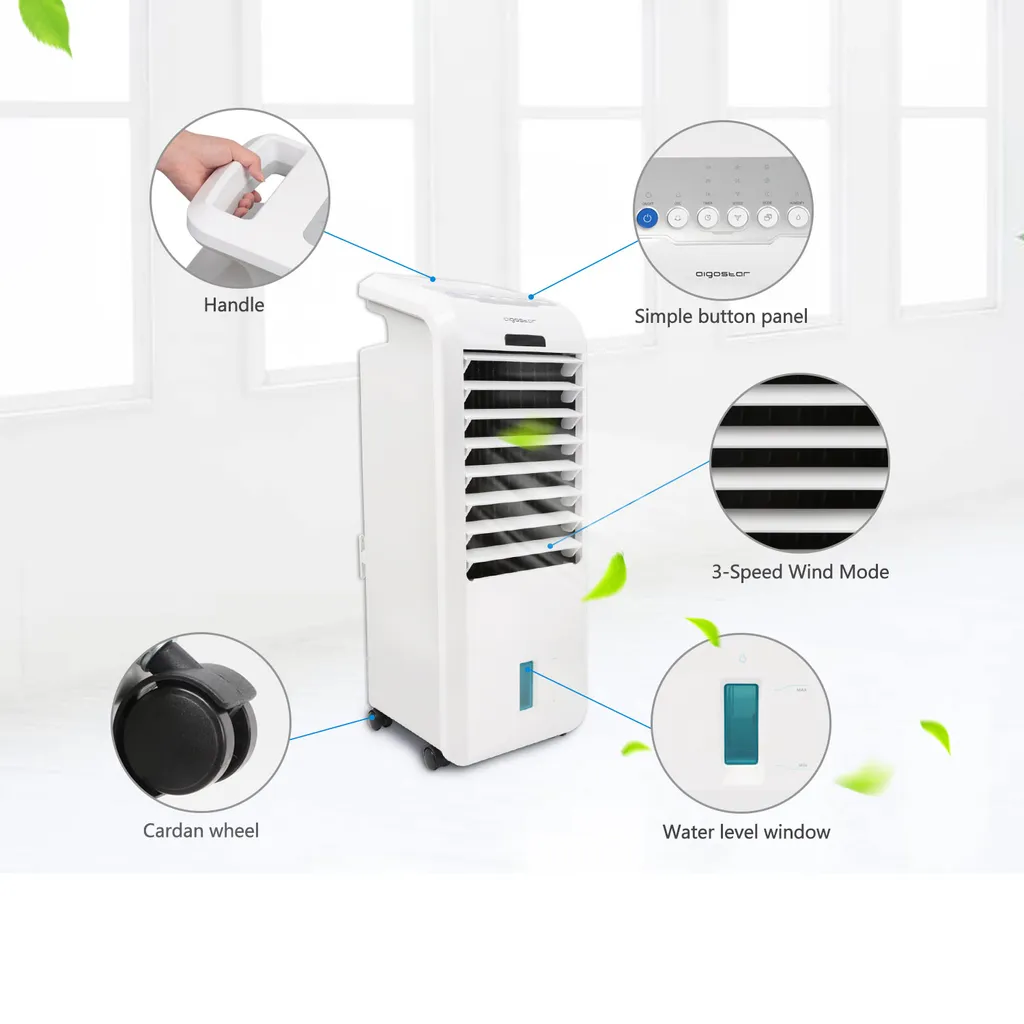 Aigostar Koud - Luftkühler, Mobile Klimaanlage, Leise, Ventilator Mit Fernbedienung, 55W, 5L, 3 Geschwindigkeitsstufen, Klimagerät Ohne Abluftschlauch, Aircooler 3 In 1, Verdunstungskühlung, 7H Timer 7 Aigostar Koud - Luftkühler, Mobile Klimaanlage, Leise, Ventilator Mit Fernbedienung, 55W, 5L, 3 Geschwindigkeitsstufen, Klimagerät Ohne Abluftschlauch, Aircooler 3 In 1, Verdunstungskühlung, 7H Timer – Bild 5