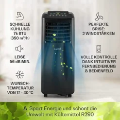 Klarstein Mobile Klimaanlage Mit Abluftschlauch - Ventilator Luftentfeuchter Nachtmodus Funktion - 7.000 BTU 21-34 M² - Mobiles Klimagerät Mit Fernbedienung - Air Conditioner Mobil - Schwarz -De'Longhi || Rowenta Verkaufsgeschäft c7d121ac1178ab14da3c454ee8105e51