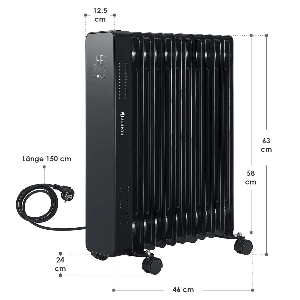 Juskys Elektroheizung Ölradiator 2500W - Wi-Fi Steuerung, Fernbedienung & Touch-Display - Energiesparender Radiator, 2 Heizstufen, 24h Timer - Schwarz 17 Juskys Elektroheizung Ölradiator 2500W - Wi-Fi Steuerung, Fernbedienung & Touch-Display - Energiesparender Radiator, 2 Heizstufen, 24h Timer - Schwarz – Bild 15