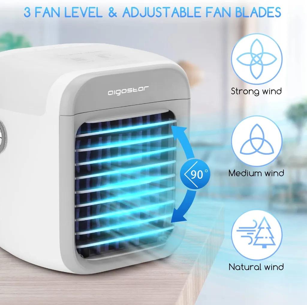 Aigostar Ice Cube - Luftkühler, Luftkühler Mini Klimaanlage Mit 300 ML Wassertank, Mini Klimagerät Mit 3 Stufen & 7 Stimmungslichtern- Mobiles Klimagerät Für Schlafzimmer, Baby, Büro,im Freien 7 Aigostar Ice Cube - Luftkühler, Luftkühler Mini Klimaanlage Mit 300 ML Wassertank, Mini Klimagerät Mit 3 Stufen & 7 Stimmungslichtern- Mobiles Klimagerät Für Schlafzimmer, Baby, Büro,im Freien – Bild 5