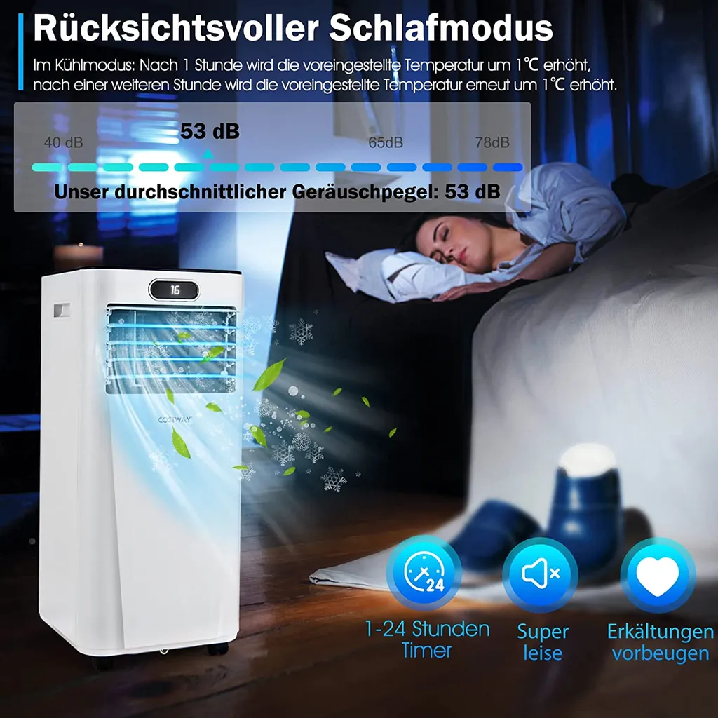 COSTWAY 4in1 Mobile Klimaanlage 9000BTU/2,6 KW Für 30㎡ Klimagerät 54dB Entfeuchter Tragbar 2 Geschwindigkeiten Inkl. 24H Timer, Fernbedienung, Schlafmodus, Abluftschlauch 16℃-32℃ Weiß 6 COSTWAY 4in1 Mobile Klimaanlage 9000BTU/2,6 KW Für 30㎡ Klimagerät 54dB Entfeuchter Tragbar 2 Geschwindigkeiten Inkl. 24H Timer, Fernbedienung, Schlafmodus, Abluftschlauch 16℃-32℃ Weiß – Bild 4
