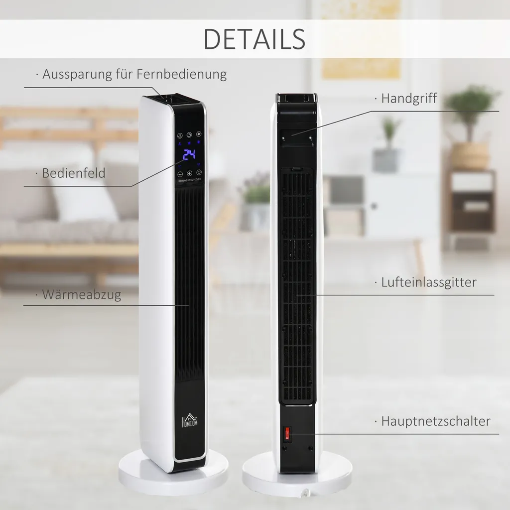 HOMCOM Heizgerät Heizlüfter 2200W Elektroheizer Keramik Heizturm Mit Fernbedienung 8-Stunden-Timer Oszillation Heizer Heizung ABS PA Weiß+Schwarz 21 X 21 X 73 Cm 9 HOMCOM Heizgerät Heizlüfter 2200W Elektroheizer Keramik Heizturm Mit Fernbedienung 8-Stunden-Timer Oszillation Heizer Heizung ABS PA Weiß+Schwarz 21 X 21 X 73 Cm – Bild 7