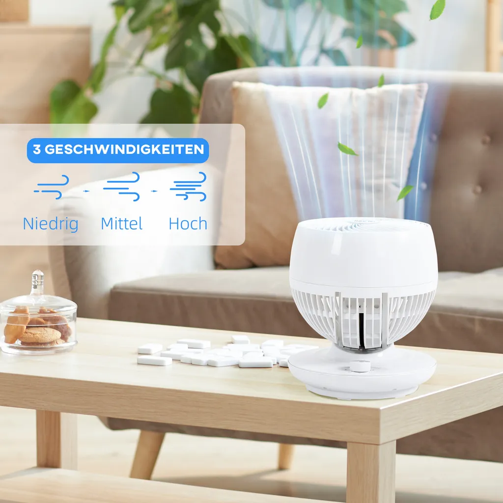 HOMCOM Tischventilator Umluftventilator 90° Kippfunktion 70° Oxidation 90° Schwenkbar Ventilator Lüfter 3 Geschwindigkeitsstufen ABS Kunststoff L Ø27 X 34H Cm 7 HOMCOM Tischventilator Umluftventilator 90° Kippfunktion 70° Oxidation 90° Schwenkbar Ventilator Lüfter 3 Geschwindigkeitsstufen ABS Kunststoff L Ø27 X 34H Cm – Bild 5