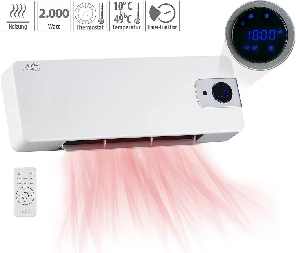 Sichler Keramik Wandheizlüfter LV-820.w Mit Digitalem Thermostat, Oszillation, 2.000 W 3 Sichler Keramik Wandheizlüfter LV-820.w Mit Digitalem Thermostat, Oszillation, 2.000 W