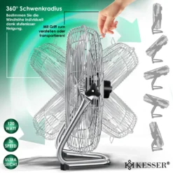 KESSER® Windmaschine Retro Stil | Ventilator In Chrom | Standventilator | Tischventilator Bodenventilator | 3-Stufen | Robuster Stand | Stufenlos Neigbarer Ventilatorkopf | Chrom Silber, Größe:Ø 30cm -De'Longhi || Rowenta Verkaufsgeschäft d40fb50b42b7704cee8dab9299fe4d90