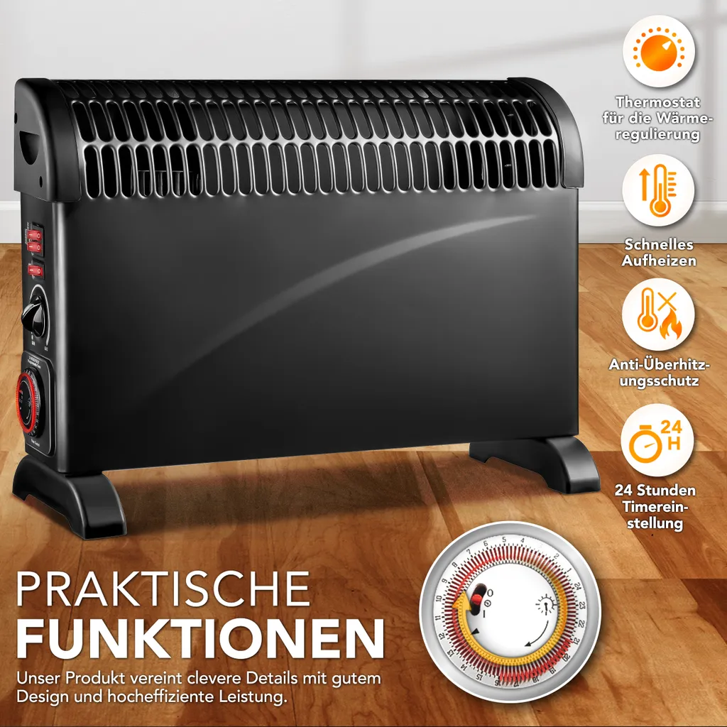 Konvektor Heizgerät 2000W Schwarz Mit Timer Heizung Elektroheizung Heizlüfter Heizkörper 4 Konvektor Heizgerät 2000W Schwarz Mit Timer Heizung Elektroheizung Heizlüfter Heizkörper – Bild 2