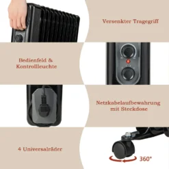 COSTWAY 2500W Ölradiator 11 Rippen Heizkörper 5-35℃, Elektrische Heizung 3 Heizstufen Mobil Mit Räder, Überhitzungsschutz -De'Longhi || Rowenta Verkaufsgeschäft d836d802a76f5bfd294488ec615eae9e