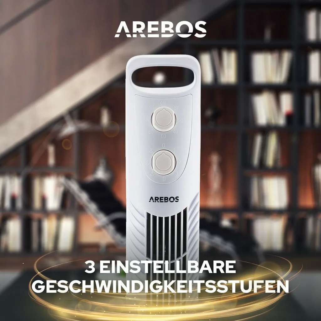 AREBOS Turmventilator Mit Timer, 40 Watt, 75°-Oszillation, Ventilator Mit 3 Geschwindigkeitsstufen, , Weiß 5 AREBOS Turmventilator Mit Timer, 40 Watt, 75°-Oszillation, Ventilator Mit 3 Geschwindigkeitsstufen, , Weiß – Bild 3
