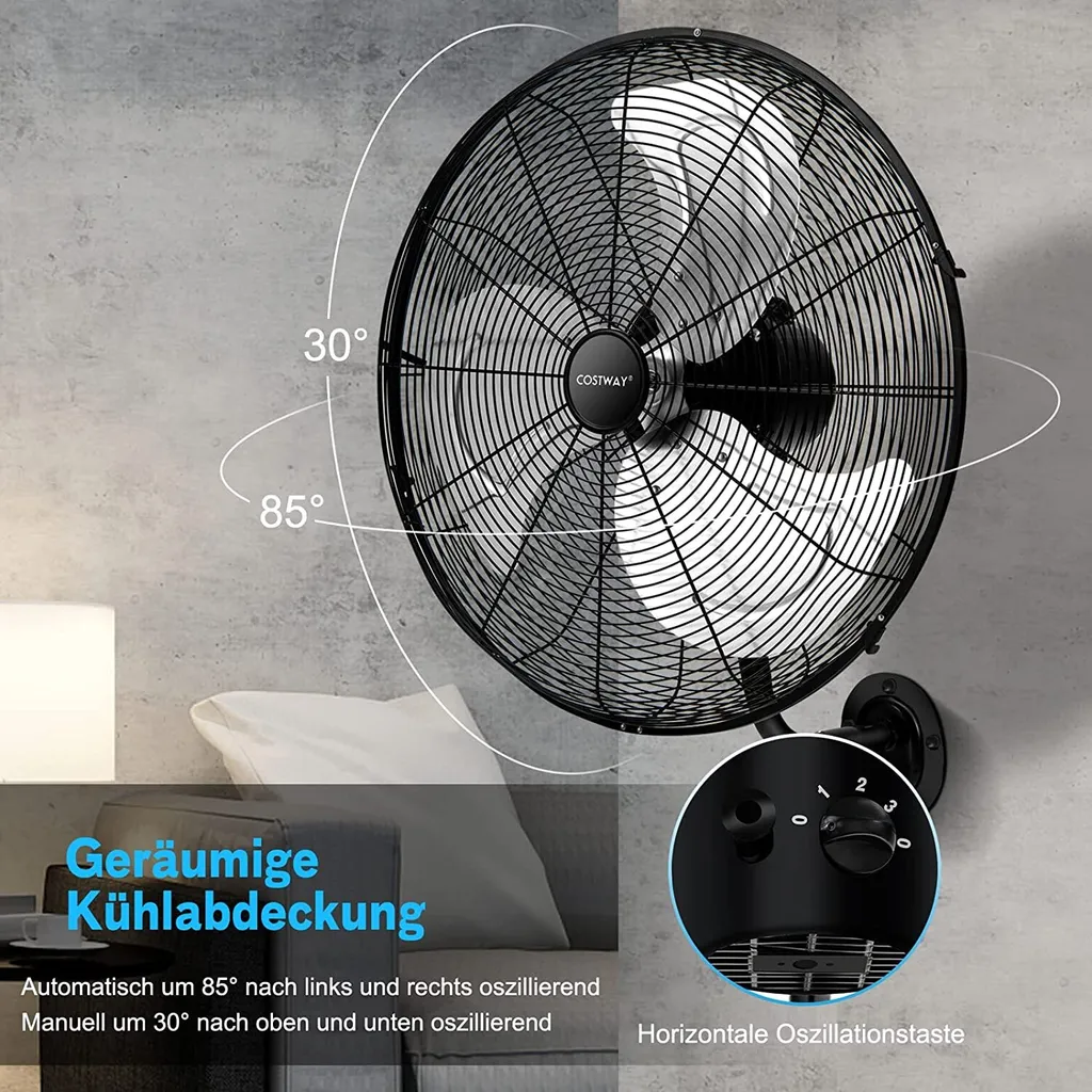 COSTWAY Φ56cm Wand-Ventilator Industriell, Oszillierend Ventilator 3 Stufen Für Lager, Treibhaus, Werkstatt, Terrasse Und Keller 7 COSTWAY Φ56cm Wand-Ventilator Industriell, Oszillierend Ventilator 3 Stufen Für Lager, Treibhaus, Werkstatt, Terrasse Und Keller – Bild 5
