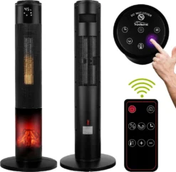 Tronitechnik PTC Turmheizer Keramikheizer 2000 Watt Heizlüfter Elektro Kamin Elektrischer Heizung Kaminfeuer Effekt Kaminofen