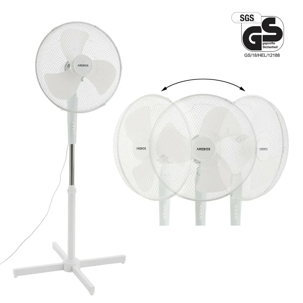 AREBOS Standventilator Turmventilator 45W, 80° Oszillation, 3 Geschwindigkeitsstufen, Leiser Betrieb, Weiß, Höhenverstellbar Bis 122 Cm, Bis 30° Neigbar 3 AREBOS Standventilator Turmventilator 45W, 80° Oszillation, 3 Geschwindigkeitsstufen, Leiser Betrieb, Weiß, Höhenverstellbar Bis 122 Cm, Bis 30° Neigbar