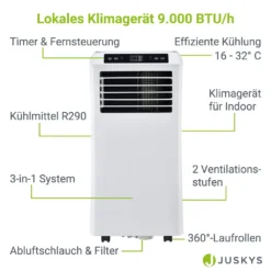 Juskys Lokale Klimaanlage MK950W2 Mit Fernbedienung & Timer - 9000 BTU – 3in1 Klimagerät Zur Kühlung, Ventilation, Entfeuchtung - Energieklasse A 23 Juskys Lokale Klimaanlage MK950W2 Mit Fernbedienung & Timer - 9000 BTU – 3in1 Klimagerät Zur Kühlung, Ventilation, Entfeuchtung - Energieklasse A -De'Longhi || Rowenta Verkaufsgeschäft e30fc4eee6ed58a8bb25b20253b01338