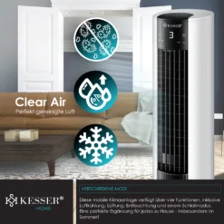 KESSER® 4in1 Mobile Klimaanlage Tower Klimagerät Ventilator/Luftkühler/Luftbefeuchter/Ionisator, Mit Fernbedienung , Timer , Wassertank, 60W, Klima , 2 Kühlakkus Turmventilator, Farbe:Weiß / Schwarz 18 KESSER® 4in1 Mobile Klimaanlage Tower Klimagerät Ventilator/Luftkühler/Luftbefeuchter/Ionisator, Mit Fernbedienung , Timer , Wassertank, 60W, Klima , 2 Kühlakkus Turmventilator, Farbe:Weiß / Schwarz -De'Longhi || Rowenta Verkaufsgeschäft e8d247d0e9ba523c610ed5c9100f8725