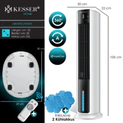 KESSER® 4in1 Mobile Klimaanlage Tower Klimagerät Ventilator/Luftkühler/Luftbefeuchter/Ionisator, Mit Fernbedienung , Timer , Wassertank, 60W, Klima , 2 Kühlakkus Turmventilator, Farbe:Weiß / Schwarz 20 KESSER® 4in1 Mobile Klimaanlage Tower Klimagerät Ventilator/Luftkühler/Luftbefeuchter/Ionisator, Mit Fernbedienung , Timer , Wassertank, 60W, Klima , 2 Kühlakkus Turmventilator, Farbe:Weiß / Schwarz -De'Longhi || Rowenta Verkaufsgeschäft eb12cd190e3064d3d4093d1d6acc80eb