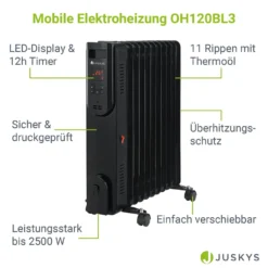 Juskys Elektroheizung Ölradiator 2500 Watt - Heizung Elektrisch Mit 3 Stufen, Thermostat, 12 H-Timer & Überhitzungsschutz - Radiator Schwarz 20 Juskys Elektroheizung Ölradiator 2500 Watt - Heizung Elektrisch Mit 3 Stufen, Thermostat, 12 H-Timer & Überhitzungsschutz - Radiator Schwarz -De'Longhi || Rowenta Verkaufsgeschäft ed4c854d9d5d977865a1cc46c788a676