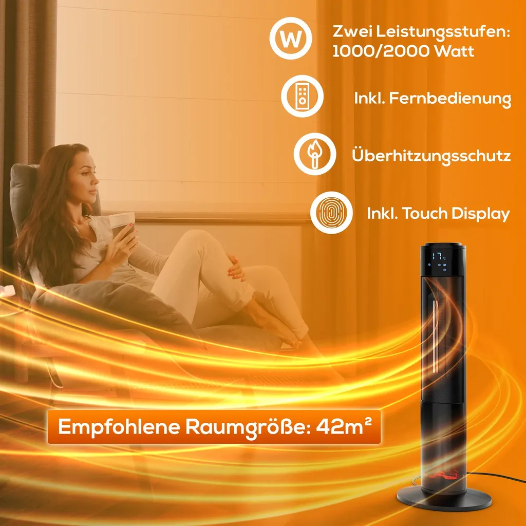 Tronitechnik PTC Turmheizer Keramikheizer 2000 Watt Heizlüfter Elektro Kamin Elektrischer Heizung Kaminfeuer Effekt Kaminofen 14 Tronitechnik PTC Turmheizer Keramikheizer 2000 Watt Heizlüfter Elektro Kamin Elektrischer Heizung Kaminfeuer Effekt Kaminofen – Bild 12