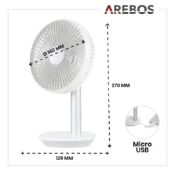AREBOS USB-Tischventilator Mit Timer, Wiederaufladbarer 2500 MAh – Akku, 45° Neigbar, Ventilator Mit 3 Geschwindigkeitsstufen, Inkl. USB-Kabel -De'Longhi || Rowenta Verkaufsgeschäft ed6c67fed2db70f6fe749b49ddef3998