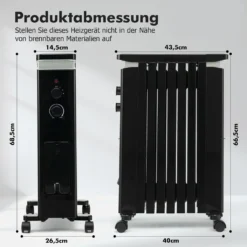 COSTWAY Ölradiator 3 Heizstufen 5-35℃ Für 20㎡, 7 Rippen Heizkörper 1500W, Elektrische Heizung Mobil Mit Thermostat, Überhitzungsschutz & Räder, Schwarz -De'Longhi || Rowenta Verkaufsgeschäft ed94fb93977466f2f97ac25689f74b70