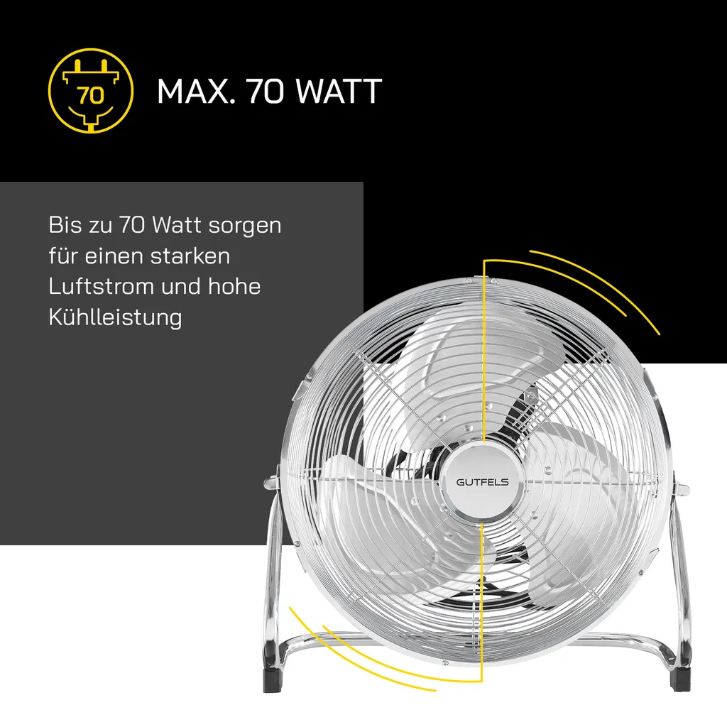 GUTFELS Bodenventilator VB 37058 Ch | Ventilator | Metall | 70 W Leistung | Silber 8 GUTFELS Bodenventilator VB 37058 Ch | Ventilator | Metall | 70 W Leistung | Silber – Bild 6