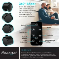 KESSER® – Klimaanlage Mobiles Klimagerät 4in1 Kühlen, Luftentfeuchter, Lüften, Ventilator - 12.000 BTU/h (3.500 Watt) 3,5 KW - Klima Mit Montagematerial, Fernbedienung Und Timer, Nachtmodus (EEK: A), Farbe:Weiß / Schwarz -De'Longhi || Rowenta Verkaufsgeschäft eeb8c7241594cc83cf1dcacd3bb86cb9