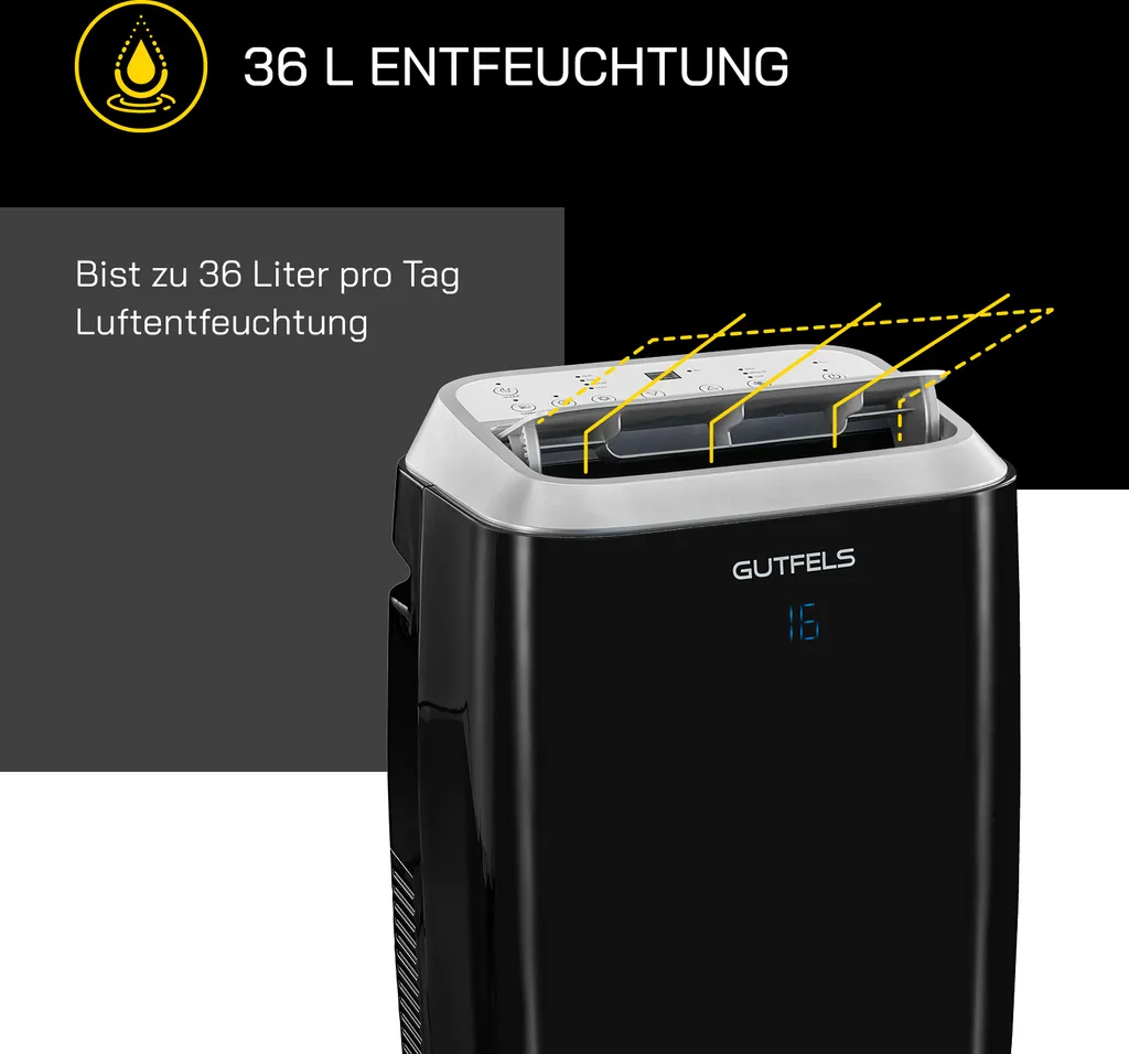 GUTFELS Klimagerät CM 81458 Sw | Mobiles Klimagerät | 4-in-1 Luftkühlung, Trocknung, Ventilation Und Heizen | 14.000 BTU / 4,1 KW Kühlleistung | Schwarz 7 GUTFELS Klimagerät CM 81458 Sw | Mobiles Klimagerät | 4-in-1 Luftkühlung, Trocknung, Ventilation Und Heizen | 14.000 BTU / 4,1 KW Kühlleistung | Schwarz – Bild 5
