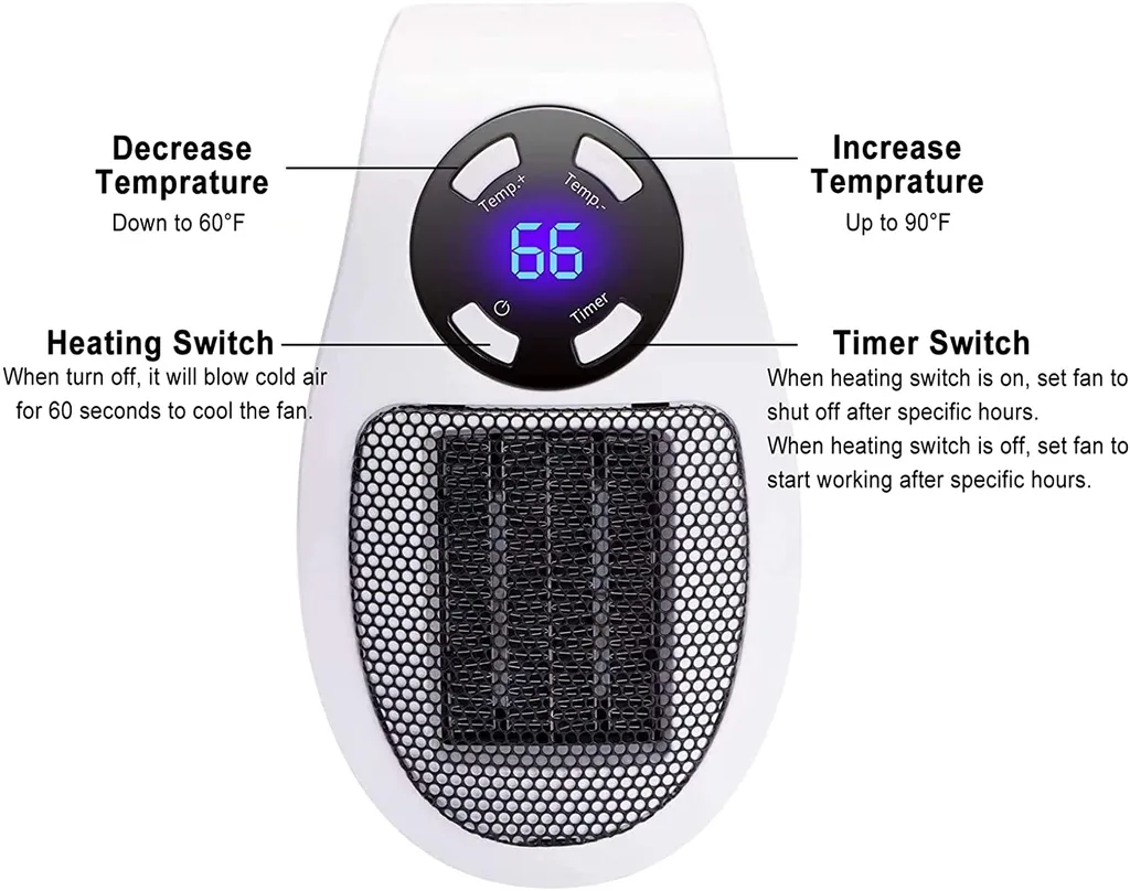 500 Watt Keramik Heizlüfter Mini Heizlüfter Sparsamer Tragbarer Raumheizer Steckerheizung Mit Thermostat Und Timer, Für Büro, Schlafzimmer, Wohnzimmer 2-teilig (weiß Ohne Fernbedienung) 6 500 Watt Keramik Heizlüfter Mini Heizlüfter Sparsamer Tragbarer Raumheizer Steckerheizung Mit Thermostat Und Timer, Für Büro, Schlafzimmer, Wohnzimmer 2-teilig (weiß Ohne Fernbedienung) – Bild 4