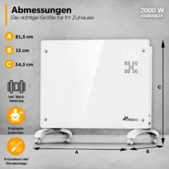 TRESKO® Elektroheizung Weiß 2000W Inkl. WiFi & APP Glaskonvektor Konvektor Wand Heizung Glas Heizkörper Bad -De'Longhi || Rowenta Verkaufsgeschäft f16f8e2bed66e02373c456a5a01205cf