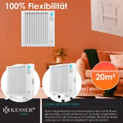 KESSER® Elektroheizkörper Infrarotheizung Energiesparend 2in1 Mobile & Wand-Konvektor Elektroheizung Mit WiFi App-Steuerung & Fernbedienung Radiator Heizung Elektrisch Heizkörper 24h Timer, Farbe:Weiß, Größe:1500W -De'Longhi || Rowenta Verkaufsgeschäft f21801eb21d5e1b502c40bc06e3e6172