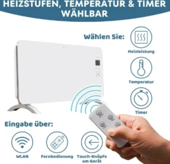 STAHLMANN Glaskonvektor Weiß ZG 2000Watt - Wifi App Steuerung, Elektroheizung Energiesparend Bis 40qm Fläche, Schnelle Erwärmung, Thermostat, Leise, Konvektor Heizung Elektrisch, Heizgerät -De'Longhi || Rowenta Verkaufsgeschäft f3d38c8dc452685a51bcd223813df19d