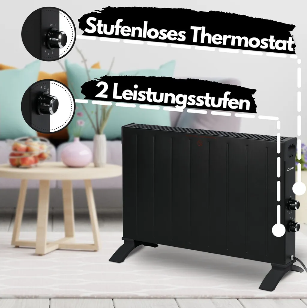 Zilan Design Konvektor Mit 2500 Watt | Überhitzungsschutz | Thermostat | 2 Leistungsstufen | Wandmontage Möglich 4 Zilan Design Konvektor Mit 2500 Watt | Überhitzungsschutz | Thermostat | 2 Leistungsstufen | Wandmontage Möglich – Bild 2
